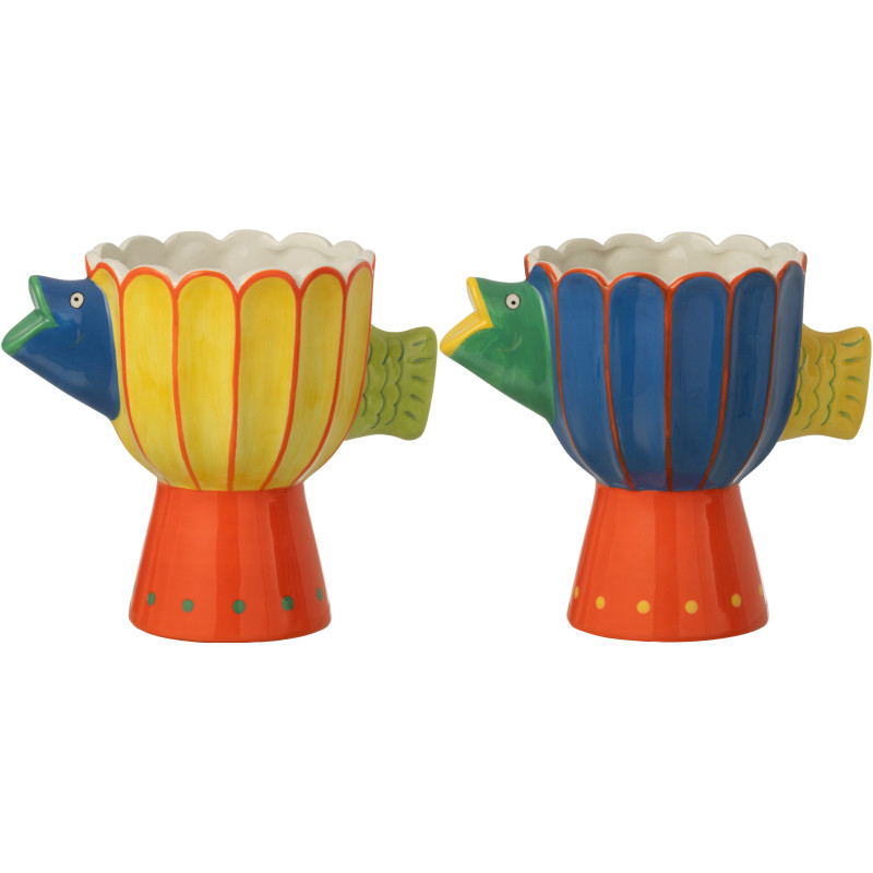 Lot de 2 Cache-pots design pop tropical Poisson Dolomite Multicolore Motif rayures Cariba 