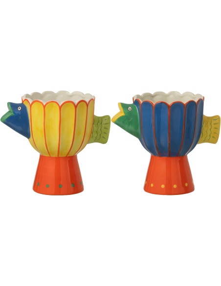 Lot de 2 Cache-pots design pop tropical Poisson Dolomite Multicolore Motif rayures Cariba 