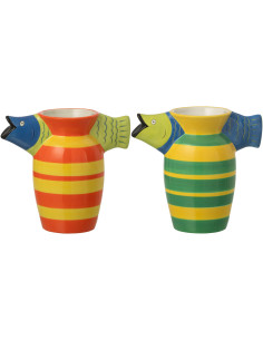 Lot de 2 Vases design pop tropical Poissons H 20 cm Dolomite Multicolore Motif rayures Cariba 