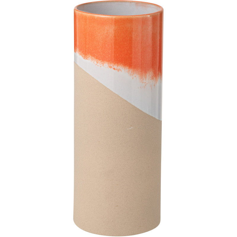 Vase design style années 70 Cylindrique H 37 cm Argile Orange Beige Blanc Arenia 