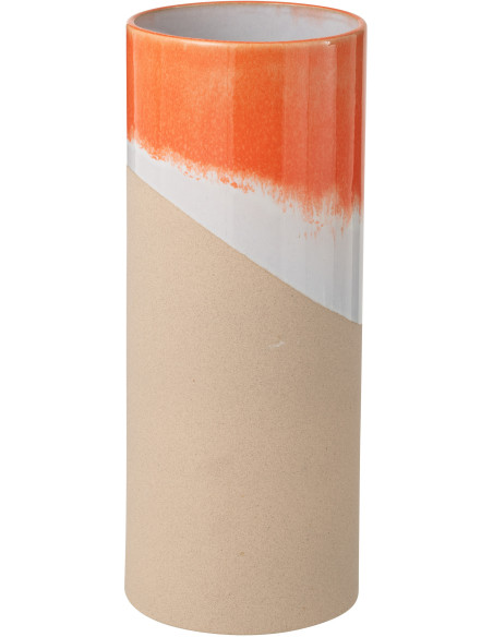 Vase design style années 70 Cylindrique H 37 cm Argile Orange Beige Blanc Arenia 