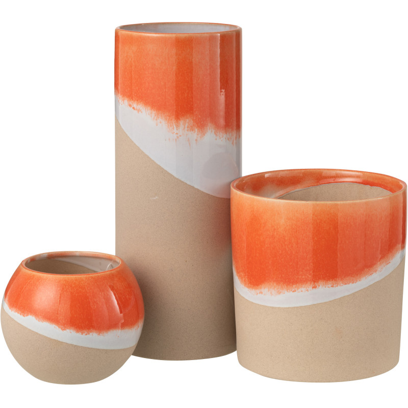 Vase design style années 70 Cylindrique H 37 cm Argile Orange Beige Blanc Arenia 