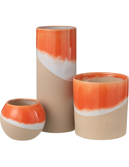 Vase design style années 70 Cylindrique H 37 cm Argile Orange Beige Blanc Arenia 