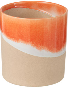 Vase design style années 70 Cylindrique H 21 cm Argile Orange Beige Blanc Arenia 