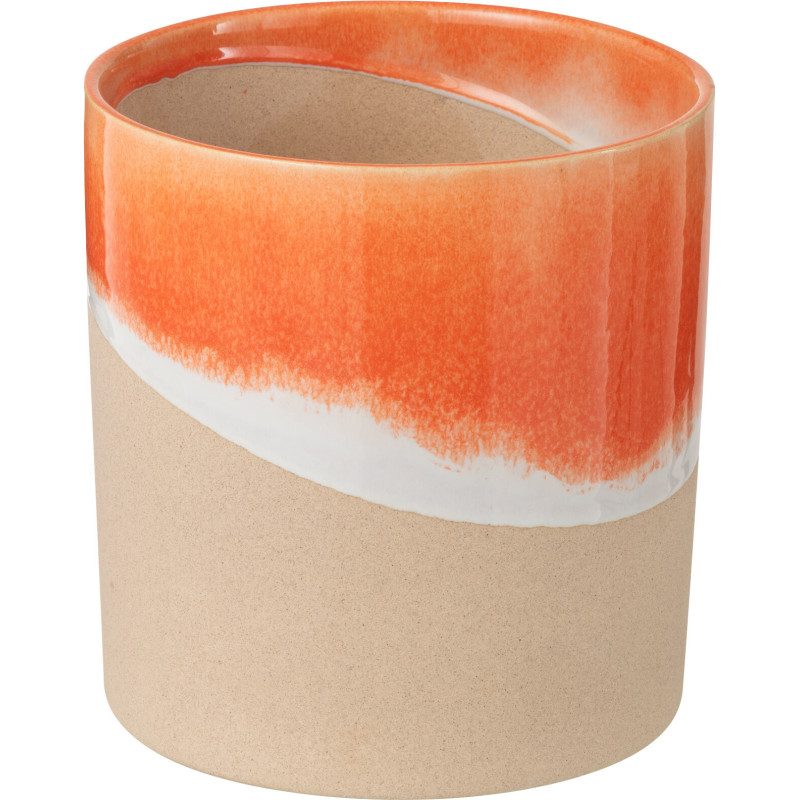 Vase design style années 70 Cylindrique H 21 cm Argile Orange Beige Blanc Arenia 