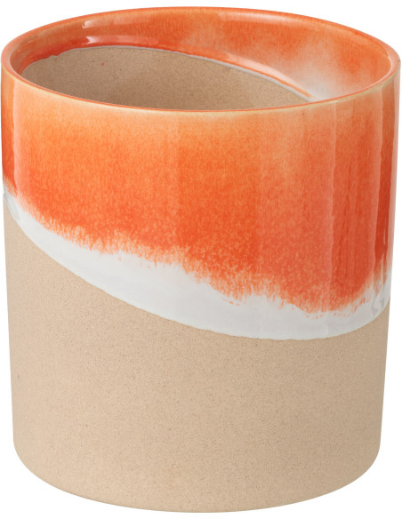 Vase design style années 70 Cylindrique H 21 cm Argile Orange Beige Blanc Arenia 