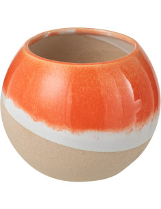 Vase design style années 70 Boule H 13 cm Argile Orange Beige Blanc Arenia 