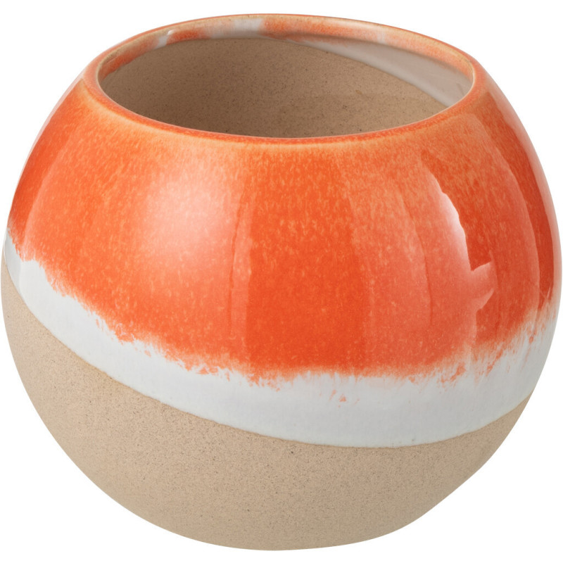 Vase design style années 70 Boule H 13 cm Argile Orange Beige Blanc Arenia 