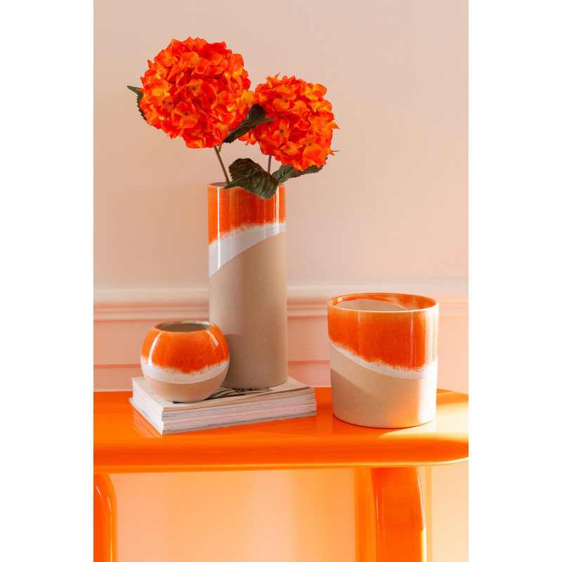 Vase design style années 70 Boule H 13 cm Argile Orange Beige Blanc Arenia 