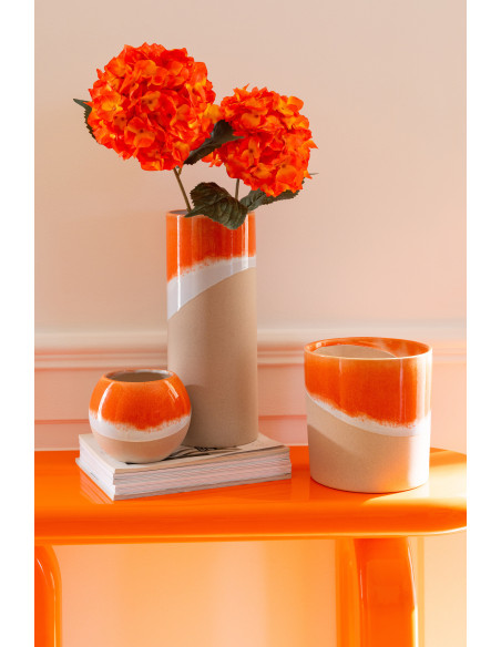 Vase design style années 70 Boule H 13 cm Argile Orange Beige Blanc Arenia 