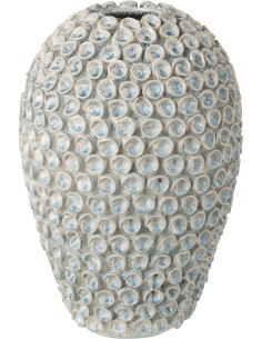 Vase Bord de mer Coquillages Ovale H 39 cm Argile Bleu clair Blanc Milan 