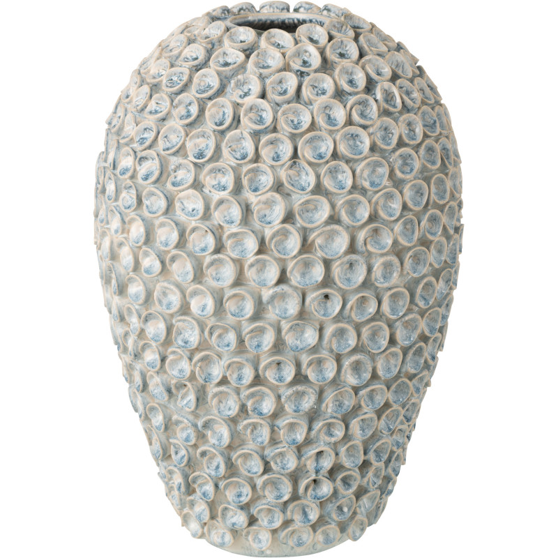 Vase Bord de mer Coquillages Ovale H 39 cm Argile Bleu clair Blanc Milan 