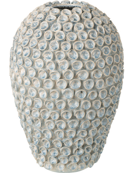 Vase Bord de mer Coquillages Ovale H 39 cm Argile Bleu clair Blanc Milan 