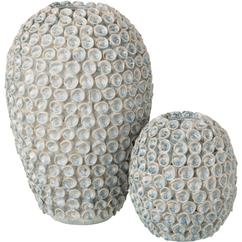Vase Bord de mer Coquillages Ovale H 39 cm Argile Bleu clair Blanc Milan 