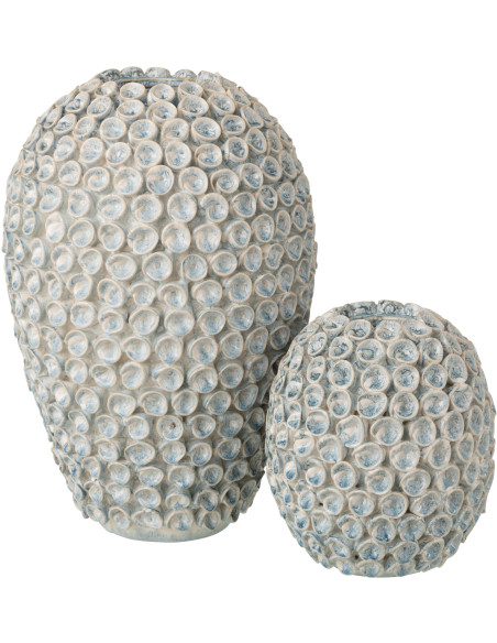 Vase Bord de mer Coquillages Ovale H 39 cm Argile Bleu clair Blanc Milan 