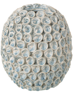 Vase Bord de mer Coquillages Boule H 22 cm Argile Bleu clair Blanc Milan 