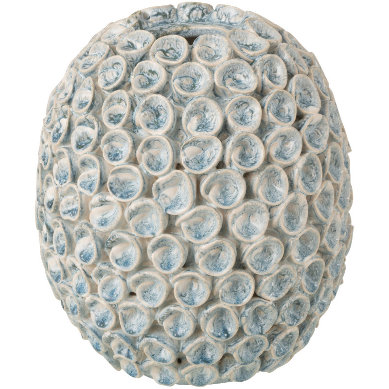 Vase Bord de mer Coquillages Boule H 22 cm Argile Bleu clair Blanc Milan 