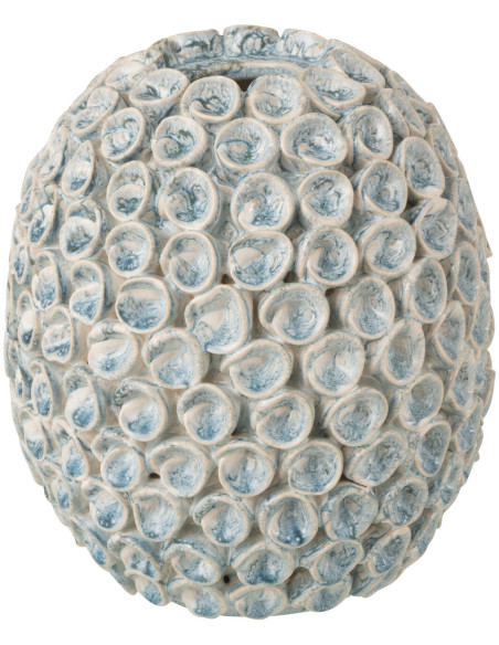 Vase Bord de mer Coquillages Boule H 22 cm Argile Bleu clair Blanc Milan 