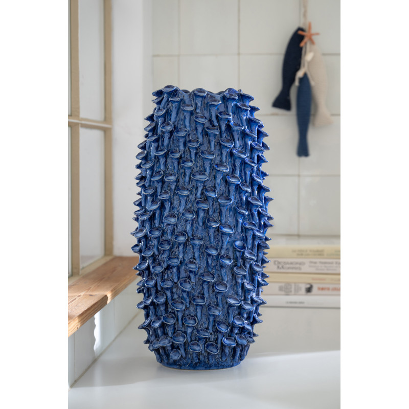 Vase Bord de mer Anémones Cylindrique H 48 cm Argile Bleu foncé Yari 