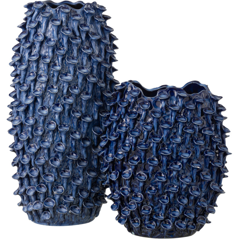 Vase Bord de mer Anémones Cylindrique H 48 cm Argile Bleu foncé Yari 