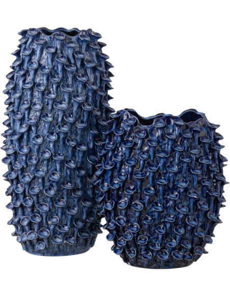 Vase Bord de mer Anémones Cylindrique H 48 cm Argile Bleu foncé Yari 