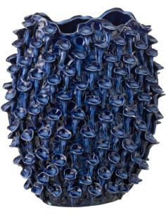 Vase Bord de mer Anémones Ovale H 32 cm Argile Bleu foncé Yari 