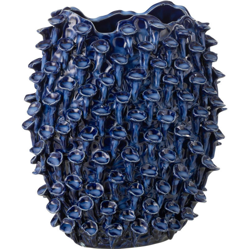 Vase Bord de mer Anémones Ovale H 32 cm Argile Bleu foncé Yari 