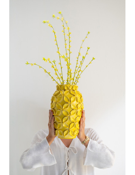 Vase design chic Fleurs Ovale H 32 cm Argile Jaune Héliorina 