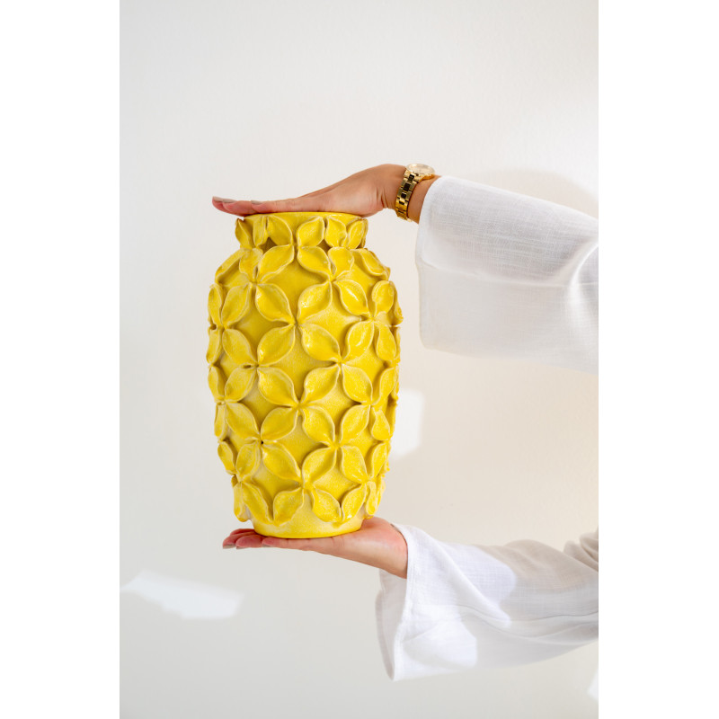 Vase design chic Fleurs Ovale H 23 cm Argile Jaune Héliorina 