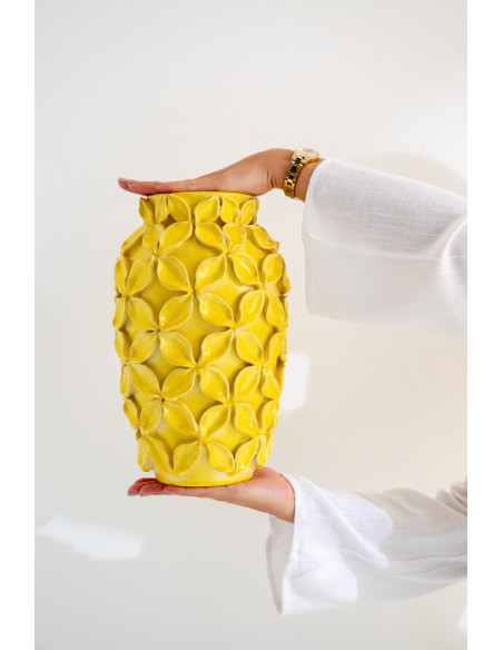 Vase design chic Fleurs Ovale H 23 cm Argile Jaune Héliorina 