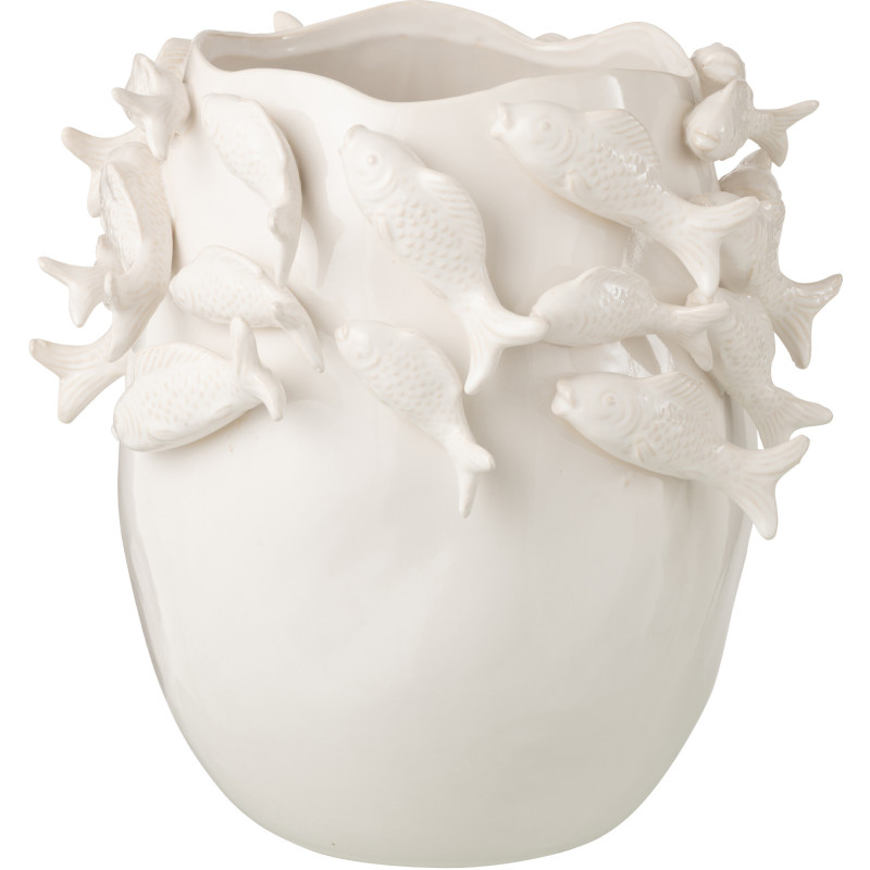 Vase design Bord de mer Poissons Organique H 37 cm Argile Blanc écru Thalassa 