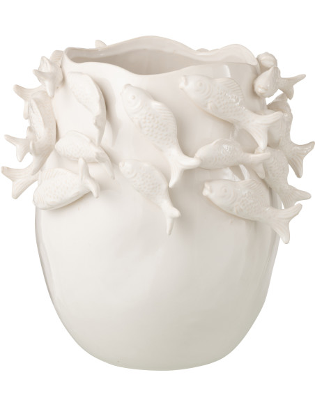 Vase design Bord de mer Poissons Organique H 37 cm Argile Blanc écru Thalassa 