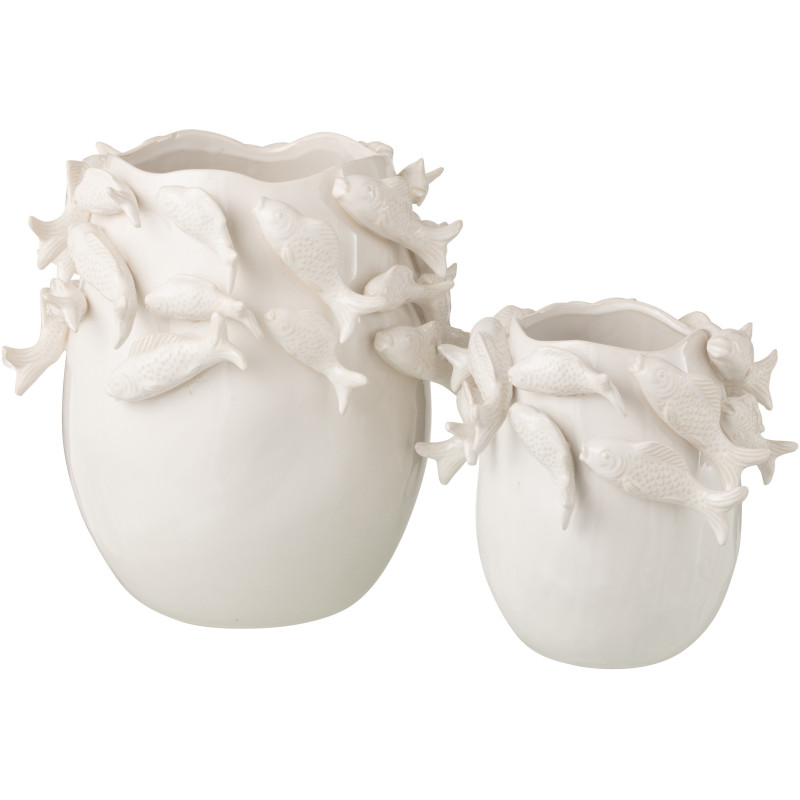 Vase design Bord de mer Poissons Organique H 37 cm Argile Blanc écru Thalassa 