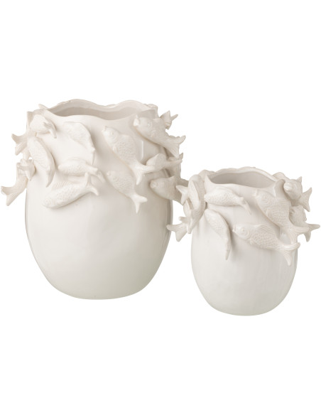 Vase design Bord de mer Poissons Organique H 37 cm Argile Blanc écru Thalassa 