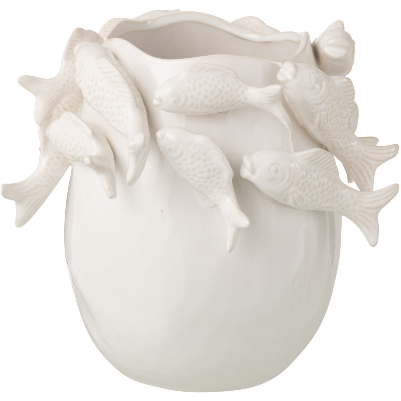 Vase design Bord de mer Poissons Organique H 27 cm Argile Blanc écru Thalassa 