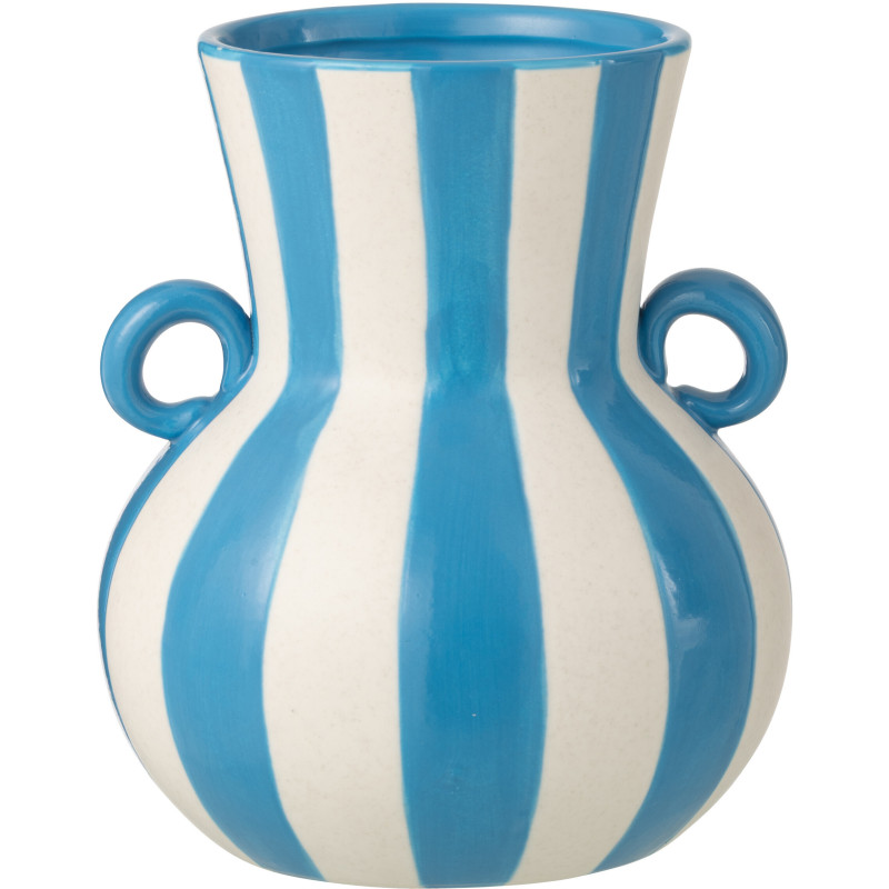 Vase riviera italienne 2 anses Amphore H 25 cm Céramique Bleu Blanc Motif lignes Allegra 