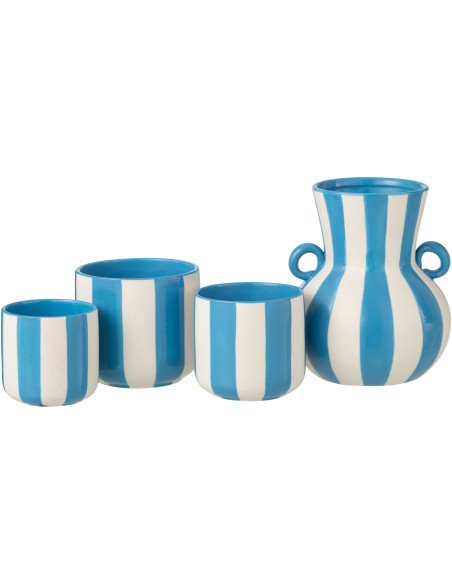 Vase riviera italienne 2 anses Amphore H 25 cm Céramique Bleu Blanc Motif lignes Allegra 