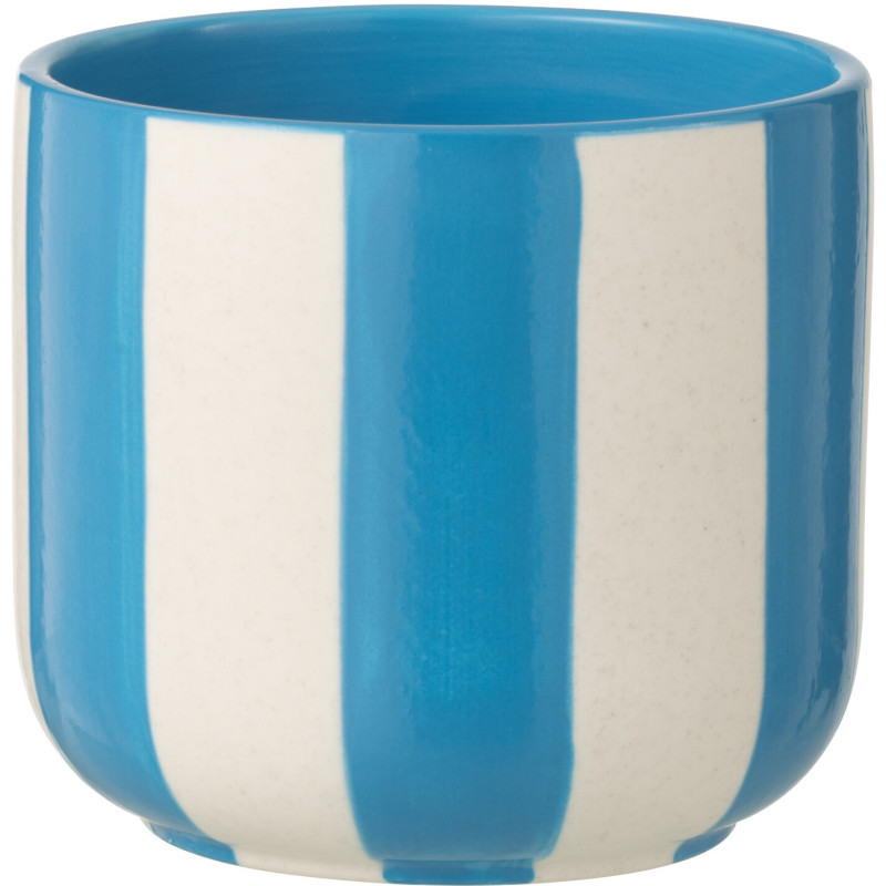 Grand Cache-pot riviera italienne Rond D 15 cm Céramique Bleu Blanc Motif lignes Allegra 