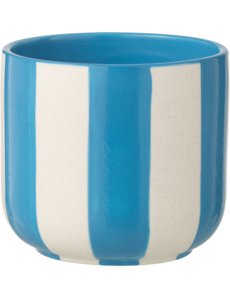 Grand Cache-pot riviera italienne Rond D 15 cm Céramique Bleu Blanc Motif lignes Allegra 