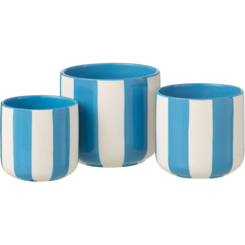 Grand Cache-pot riviera italienne Rond D 15 cm Céramique Bleu Blanc Motif lignes Allegra 