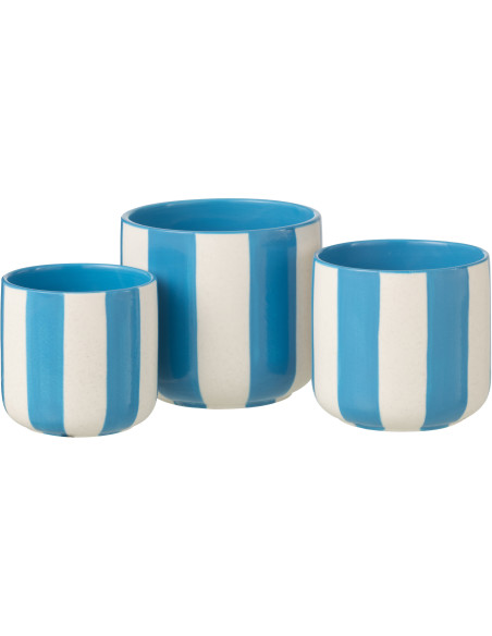 Grand Cache-pot riviera italienne Rond D 15 cm Céramique Bleu Blanc Motif lignes Allegra 