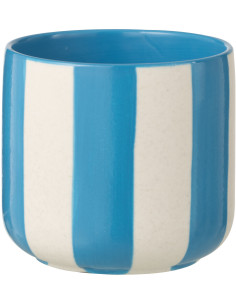 Cache-pot riviera italienne Rond D 13 cm Céramique Bleu Blanc Motif lignes Allegra 