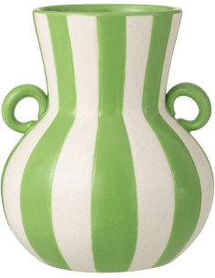 Vase riviera italienne 2 anses Amphore H 25 cm Céramique Vert Blanc Motif lignes Allegra 