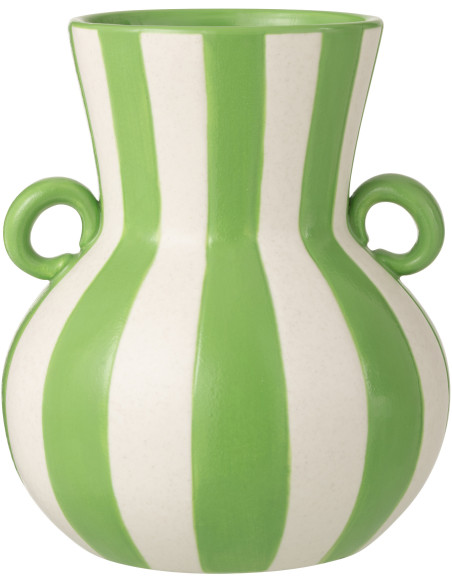 Vase riviera italienne 2 anses Amphore H 25 cm Céramique Vert Blanc Motif lignes Allegra 