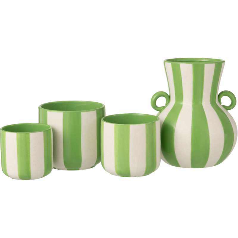 Vase riviera italienne 2 anses Amphore H 25 cm Céramique Vert Blanc Motif lignes Allegra 