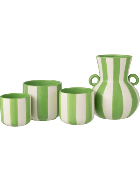 Vase riviera italienne 2 anses Amphore H 25 cm Céramique Vert Blanc Motif lignes Allegra 