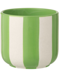 Grand Cache-pot riviera italienne Rond D 15 cm Céramique Vert Blanc Motif lignes Allegra 