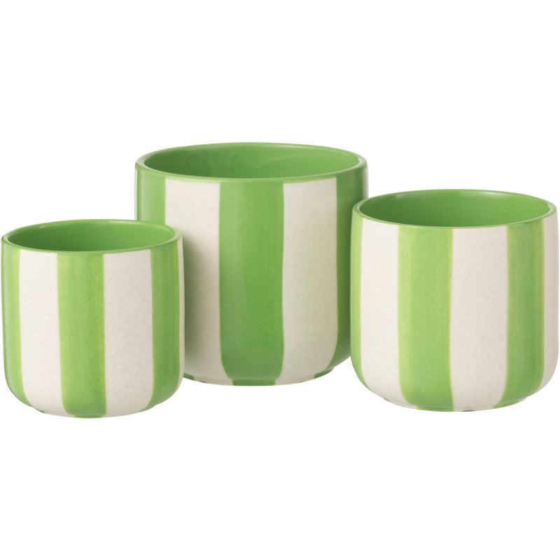 Grand Cache-pot riviera italienne Rond D 15 cm Céramique Vert Blanc Motif lignes Allegra 