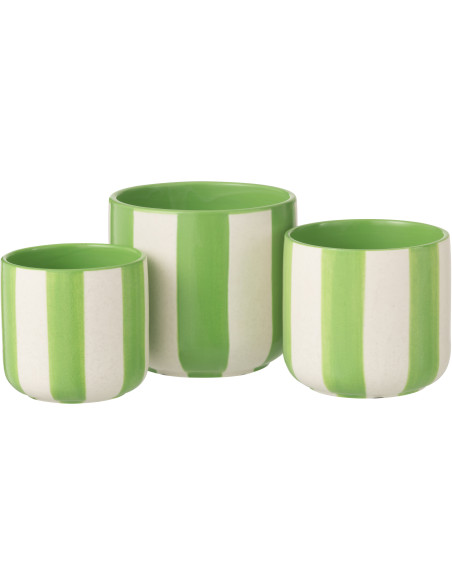 Grand Cache-pot riviera italienne Rond D 15 cm Céramique Vert Blanc Motif lignes Allegra 