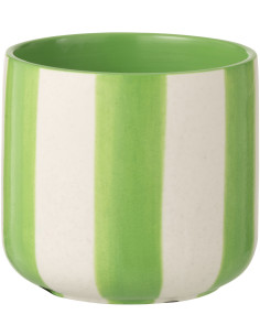 Cache-pot riviera italienne Rond D 13 cm Céramique Vert Blanc Motif lignes Allegra 